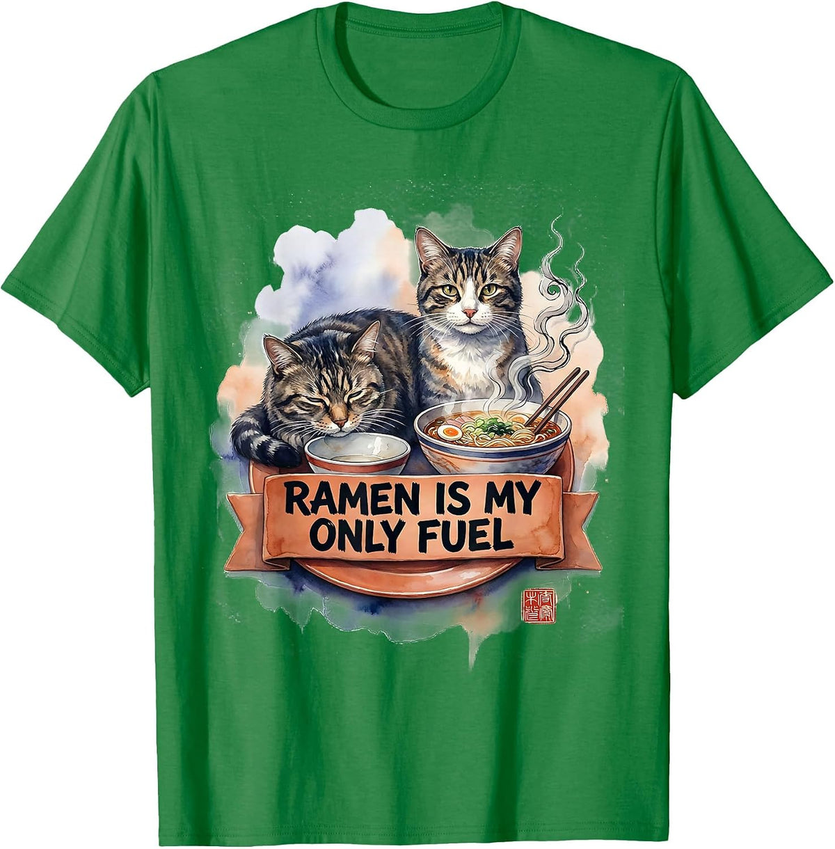 Men's Ramen Is My Only Fuel Funny Cat Anime Japanese Kawaii Gift T-Shirt - Kelly Green