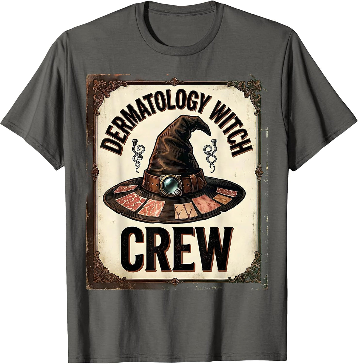 Men's Dermatology Witch Crew Vintage Dermatology Halloween Crew T-Shirt - Asphalt Grey