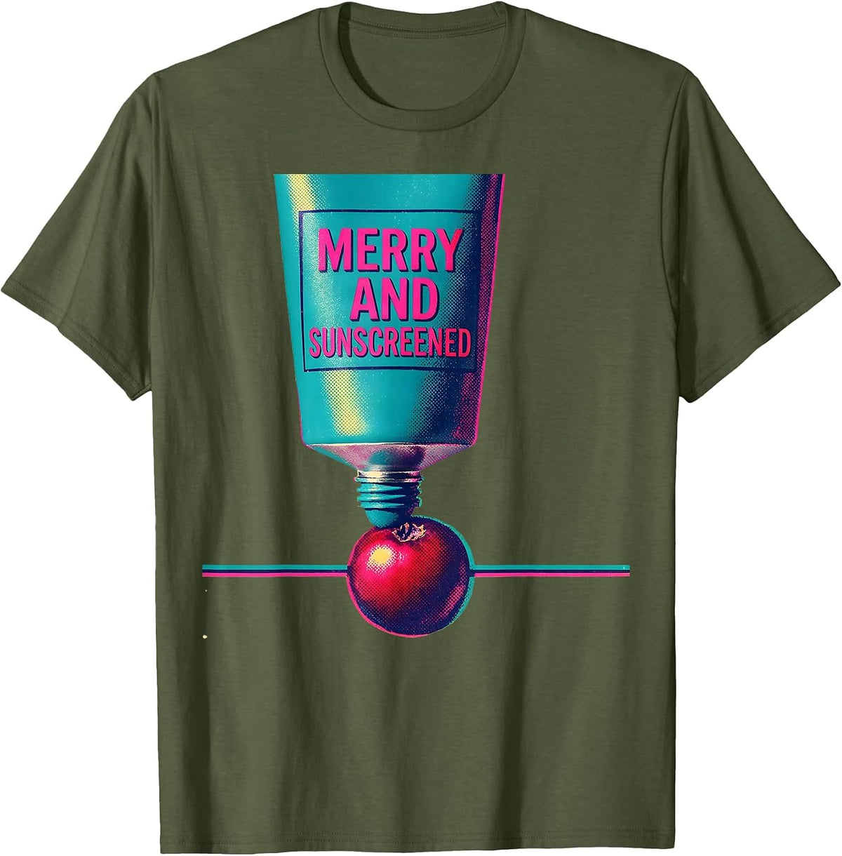 Merry And Sunscreened Risograph Esthetician Dermatology T-Shirt - Olive Green