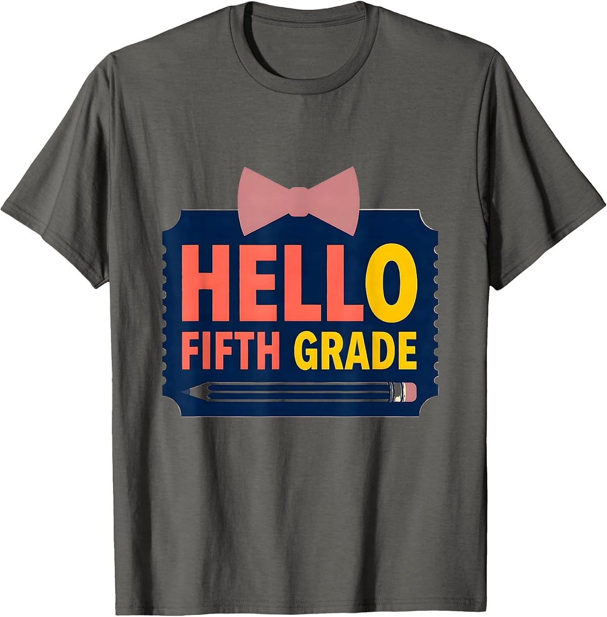 Hello Fifth Grade Cute Coquette Back to School Bow T-Shirt - Asphalt Grey