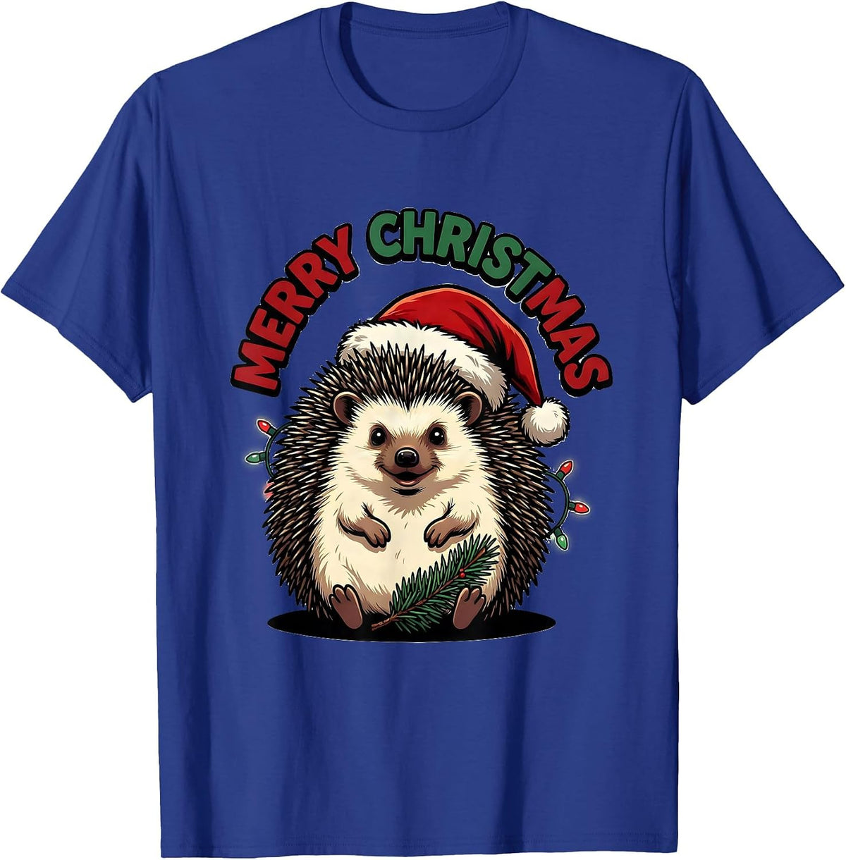 Men's Merry Christmas Cartoon Hedgehog Santa Hat Family Matching T-Shirt - Royal Blue