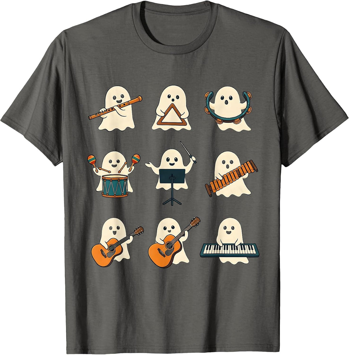 Ghost Band Music Teacher Halloween Whimsical Humor T-Shirt - Asphalt Grey