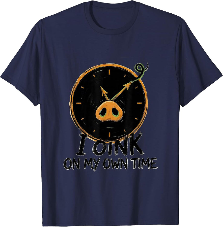 I Oink On My Own Time Funny Pig Lover Halloween Costume T-Shirt - Navy Blue