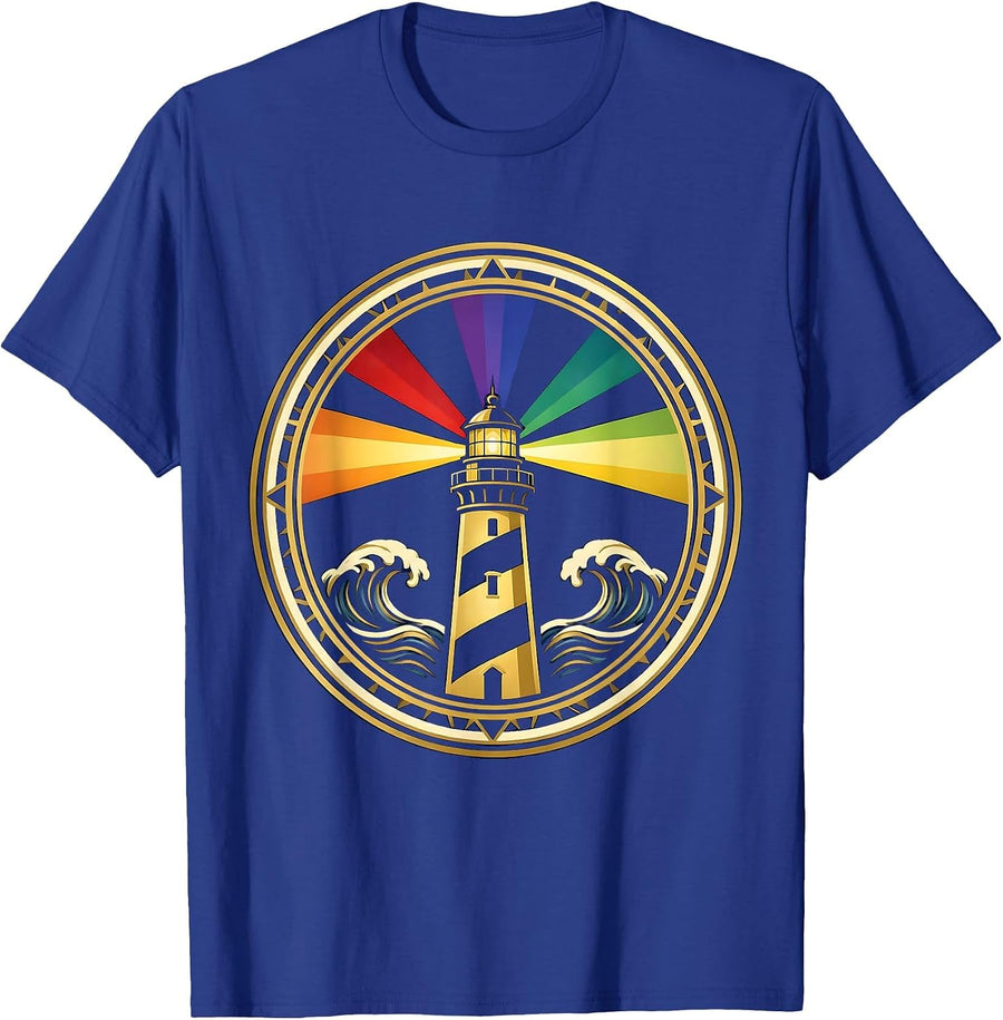 Autism Awareness Lighthouse Spectrum Colors T-Shirt - Royal Blue