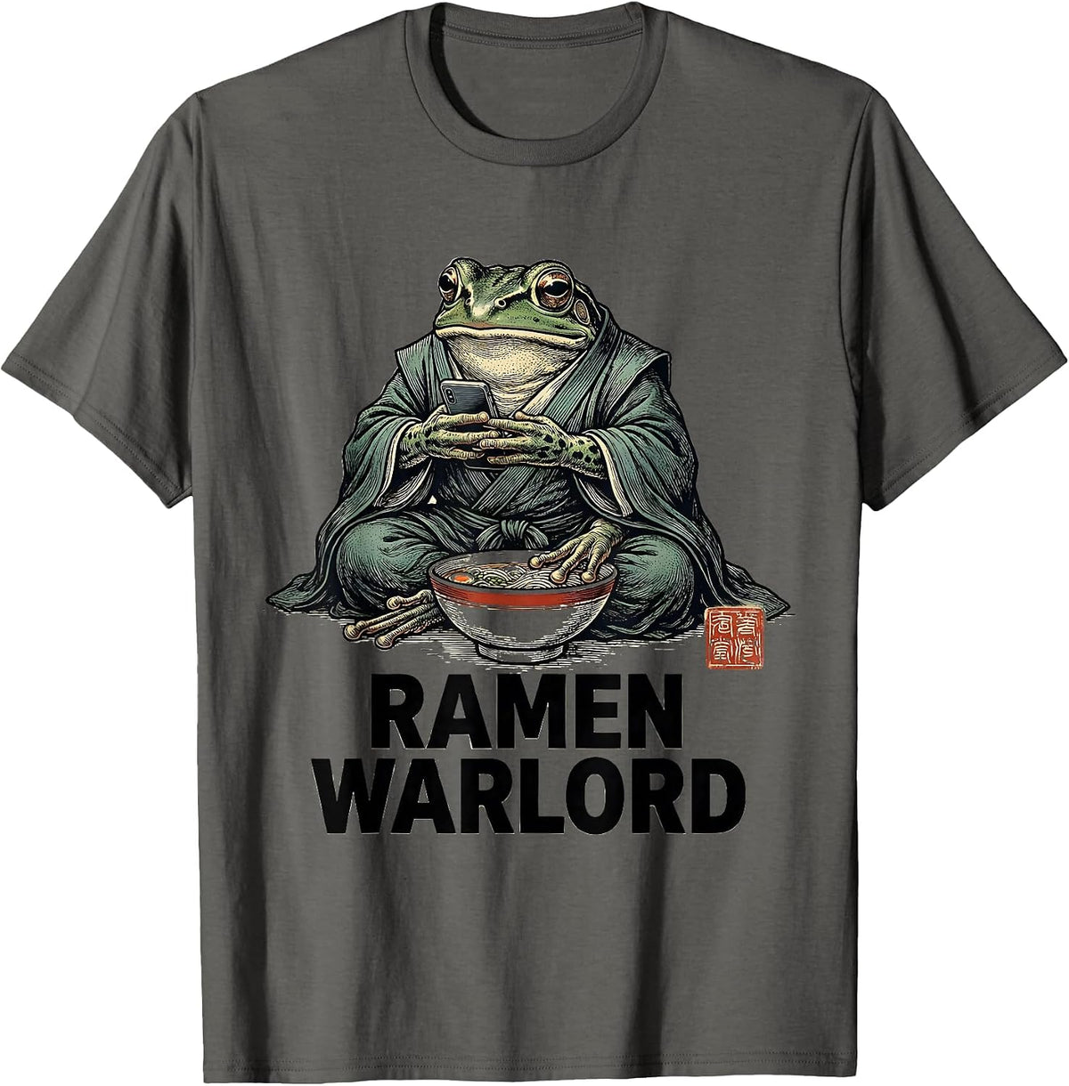 Men's Ramen Warlord Grumpy Frog Japanese Art Anime Meme T-Shirt - Asphalt Grey