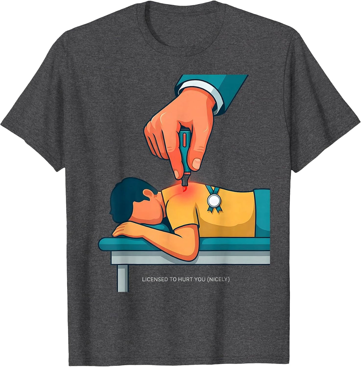 Licensed To Hurt You (Nicely) Funny Massage Therapist Humor T-Shirt - Dark Heather Grey