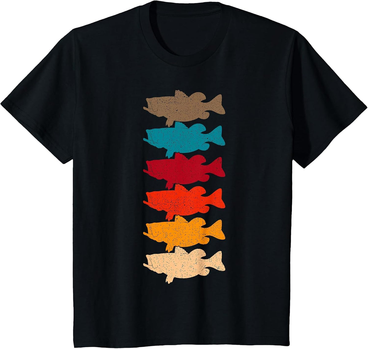 Bass Fishing Retro Vintage Fish Forest Angling Fisherman T-Shirt - Black