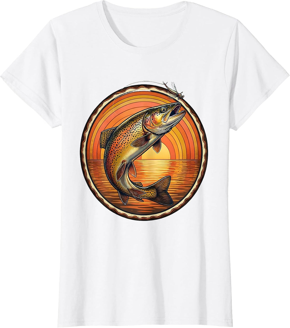 Trout Rising to Surface Fly Fishing Illustration T-Shirt - White