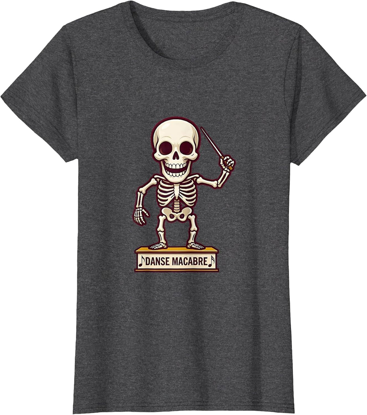 Women's Danse Macabre Skeleton Conductor Music Teacher Halloween T-Shirt - Dark Heather Grey