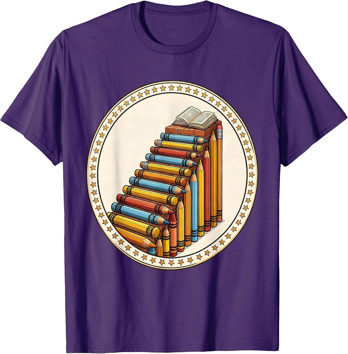 Men's Special Education Crayon Pencil Staircase Design T-Shirt - Purple