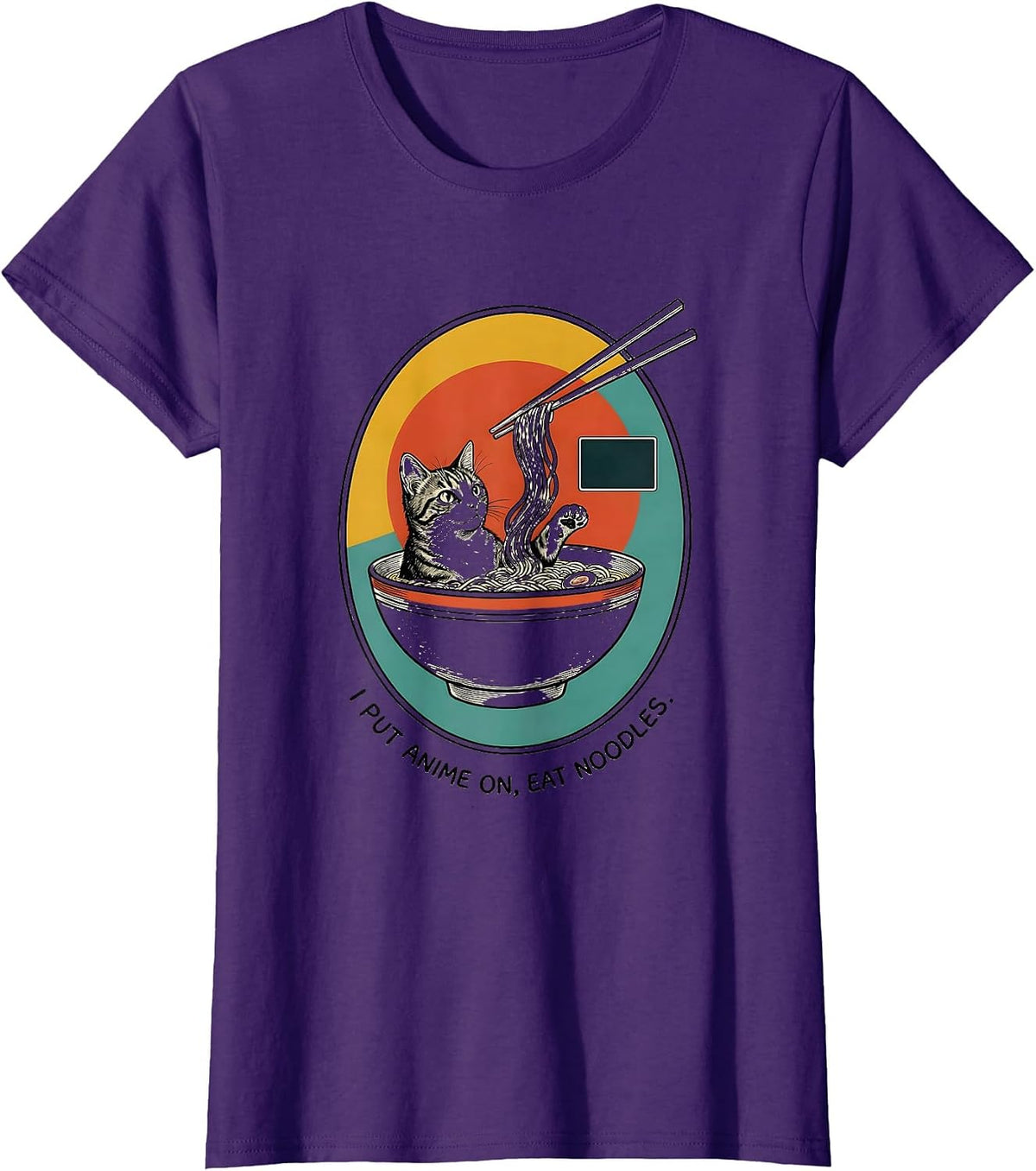 Women's I Put Anime On, Eat Noodles Kawaii Anime Cat Ramen Gift T-Shirt - Purple