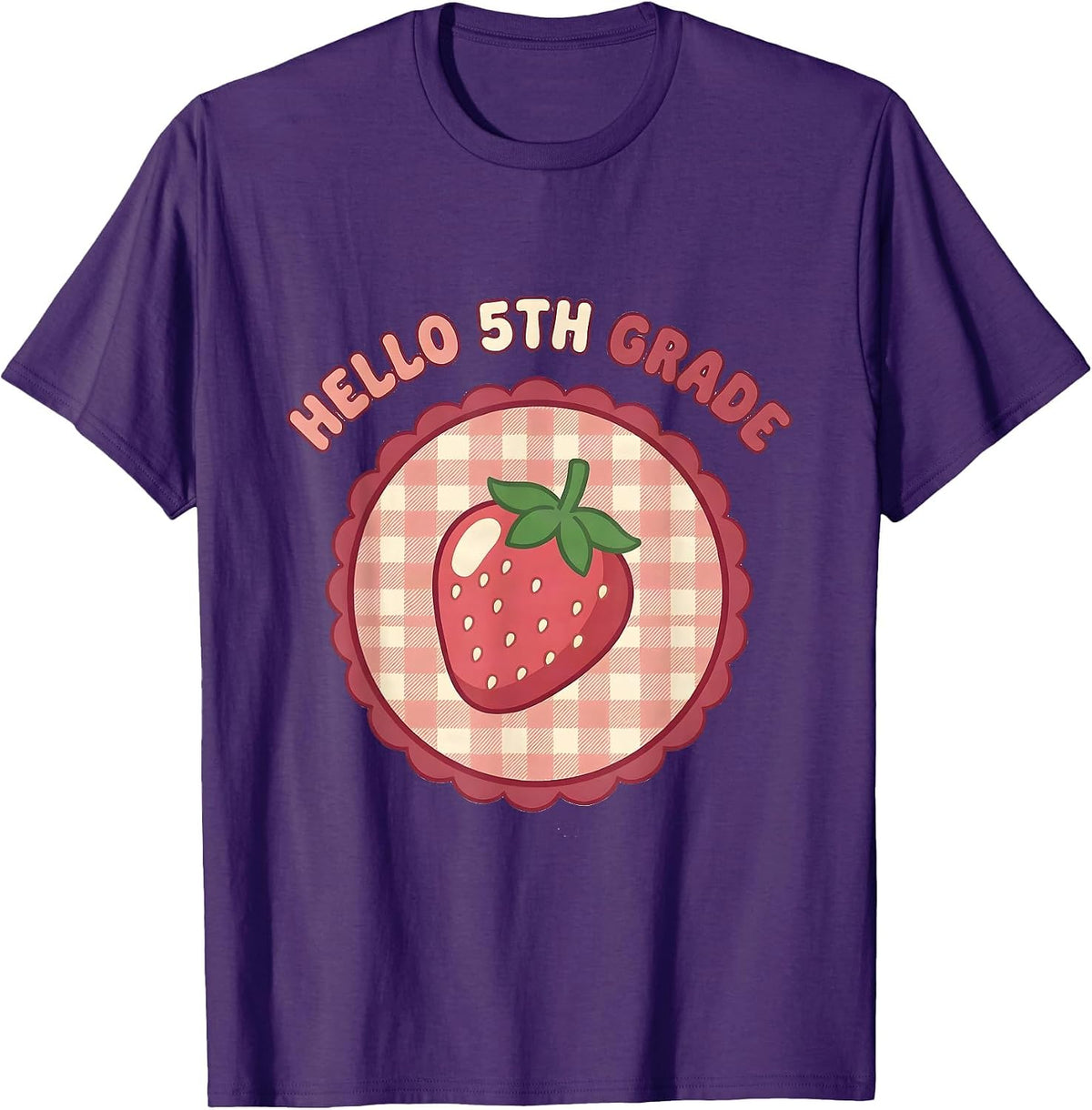 Hello 5th Grade Cute Gingham Picnic Back to School Girl T-Shirt - Purple