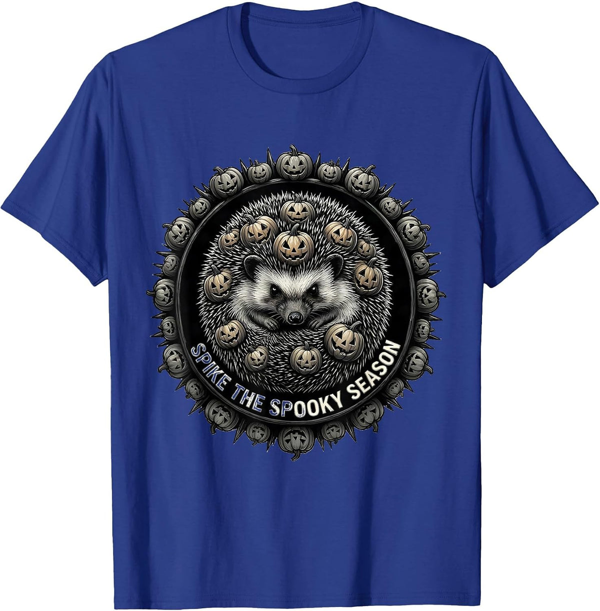 Men's Spike the Spooky Season Halloween Hedgehog Design T-Shirt - Royal Blue