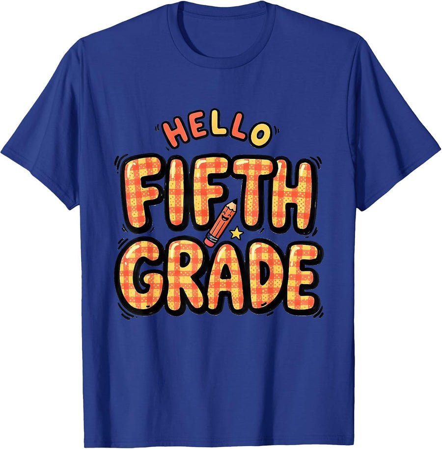 Hello Fifth Grade Cheerful Back To School Kids First Day T-Shirt - Royal Blue