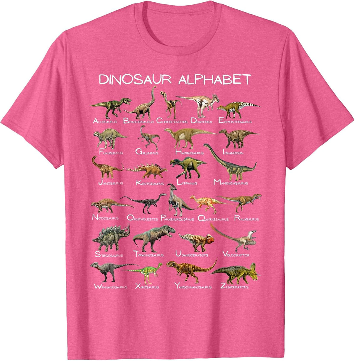 Dinosaur Alphabet ABC Dino Paleontology Educational T-Shirt - Pink Heather