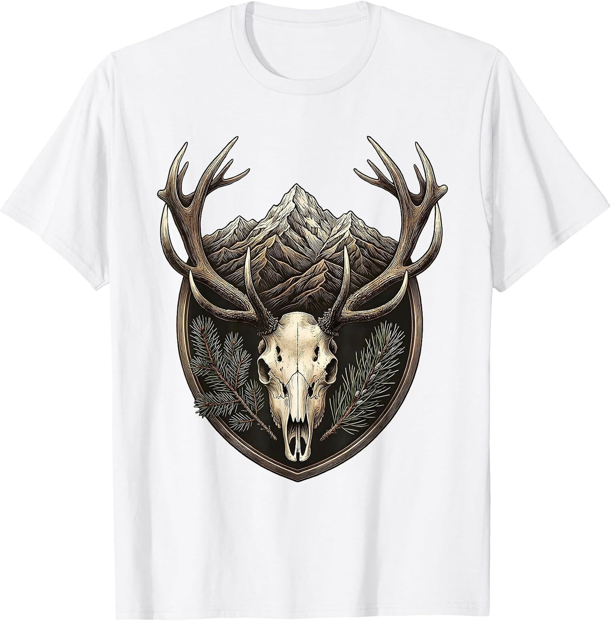 Men's Bull Elk Antlers Framing Mountain Sunset T-Shirt - White
