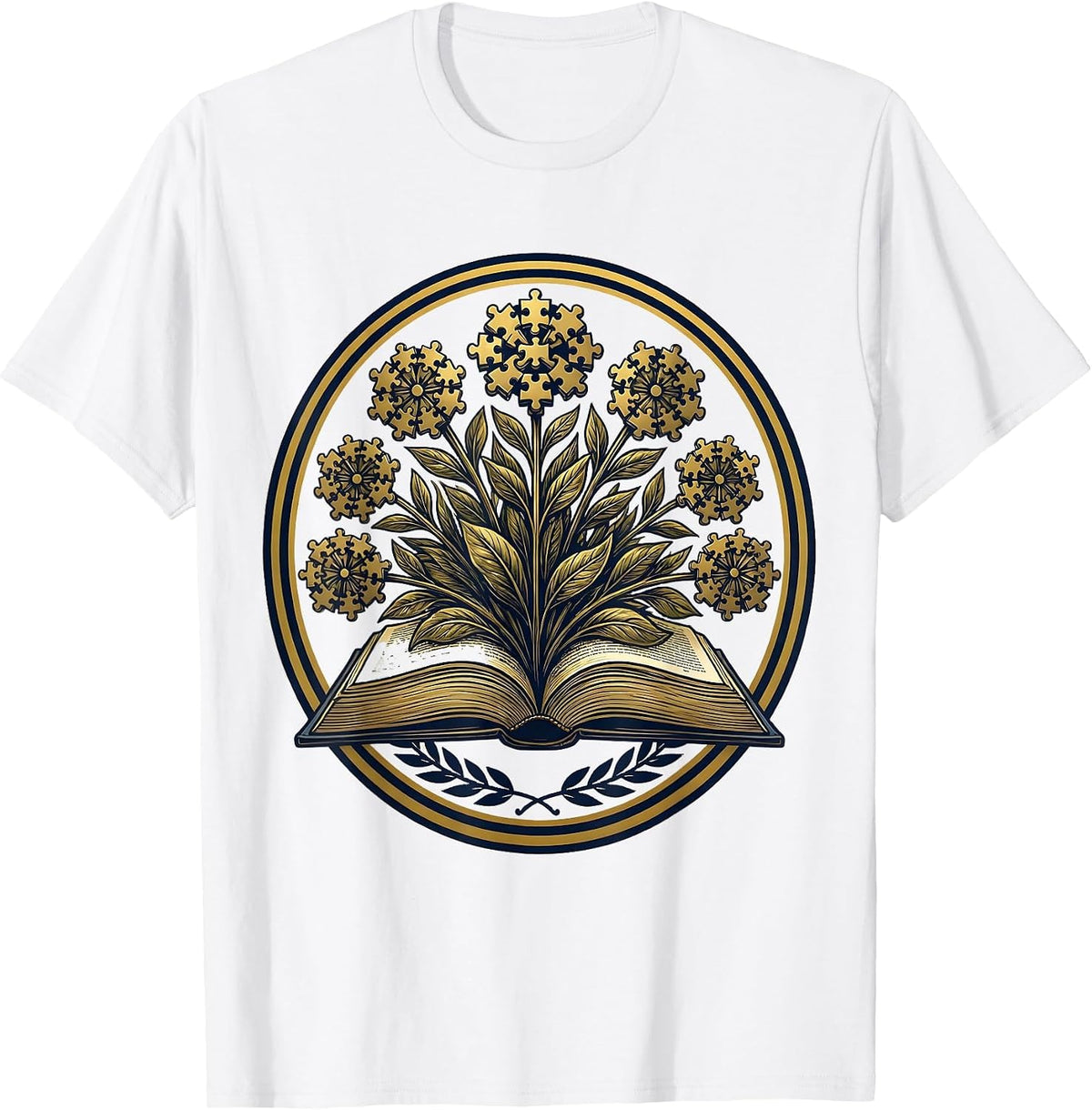 Men's Special Education Teacher Puzzle Piece Flower Book T-Shirt - White