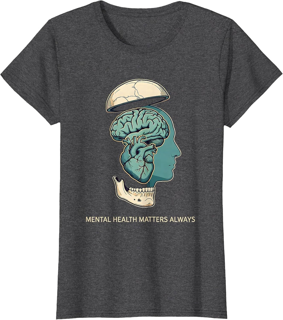 Women's Mental Health Matters Always Awareness Design T-Shirt - Dark Heather Grey
