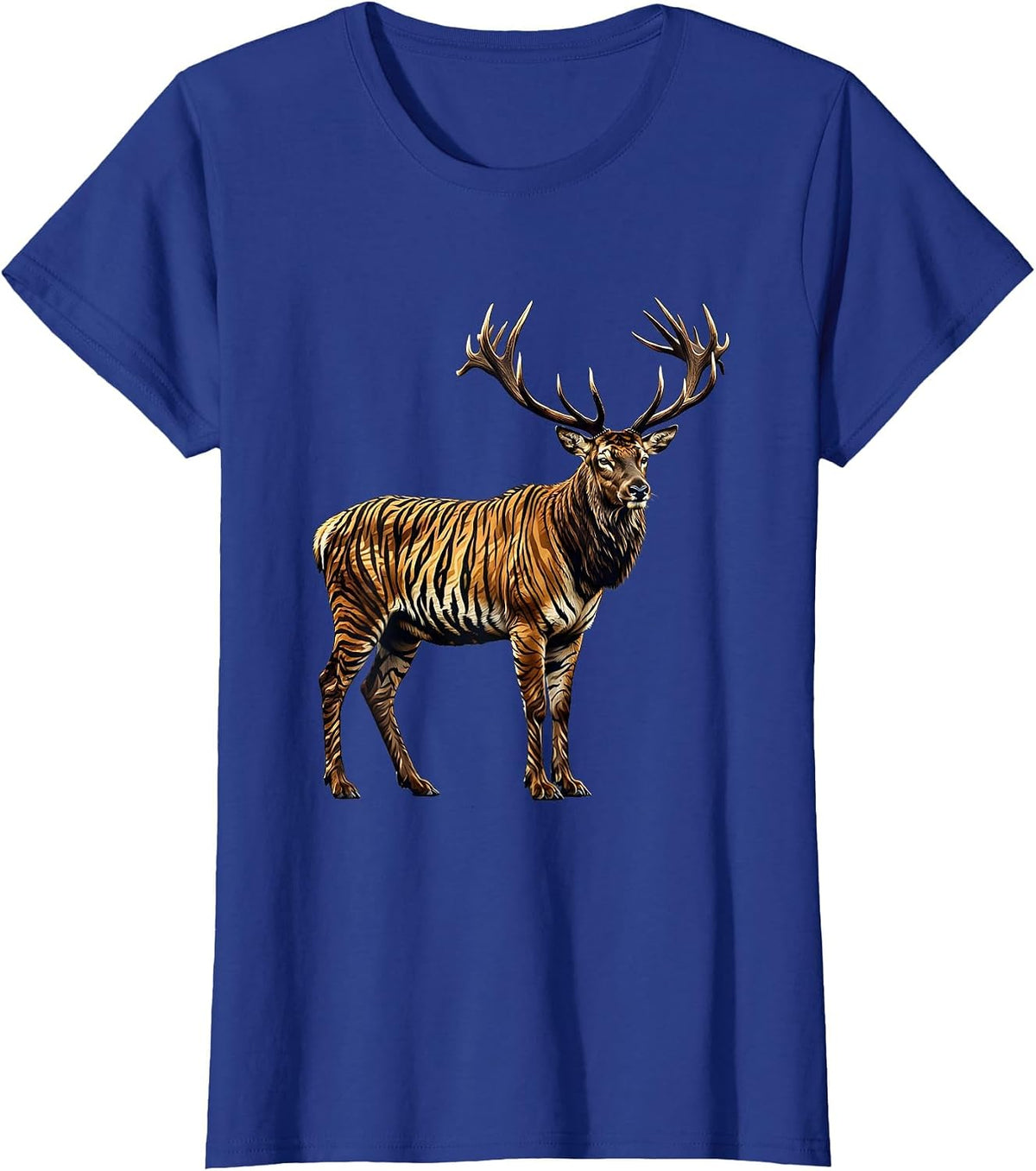 Women's Elk Silhouette Misty Morning Camo Design T-Shirt - Royal Blue