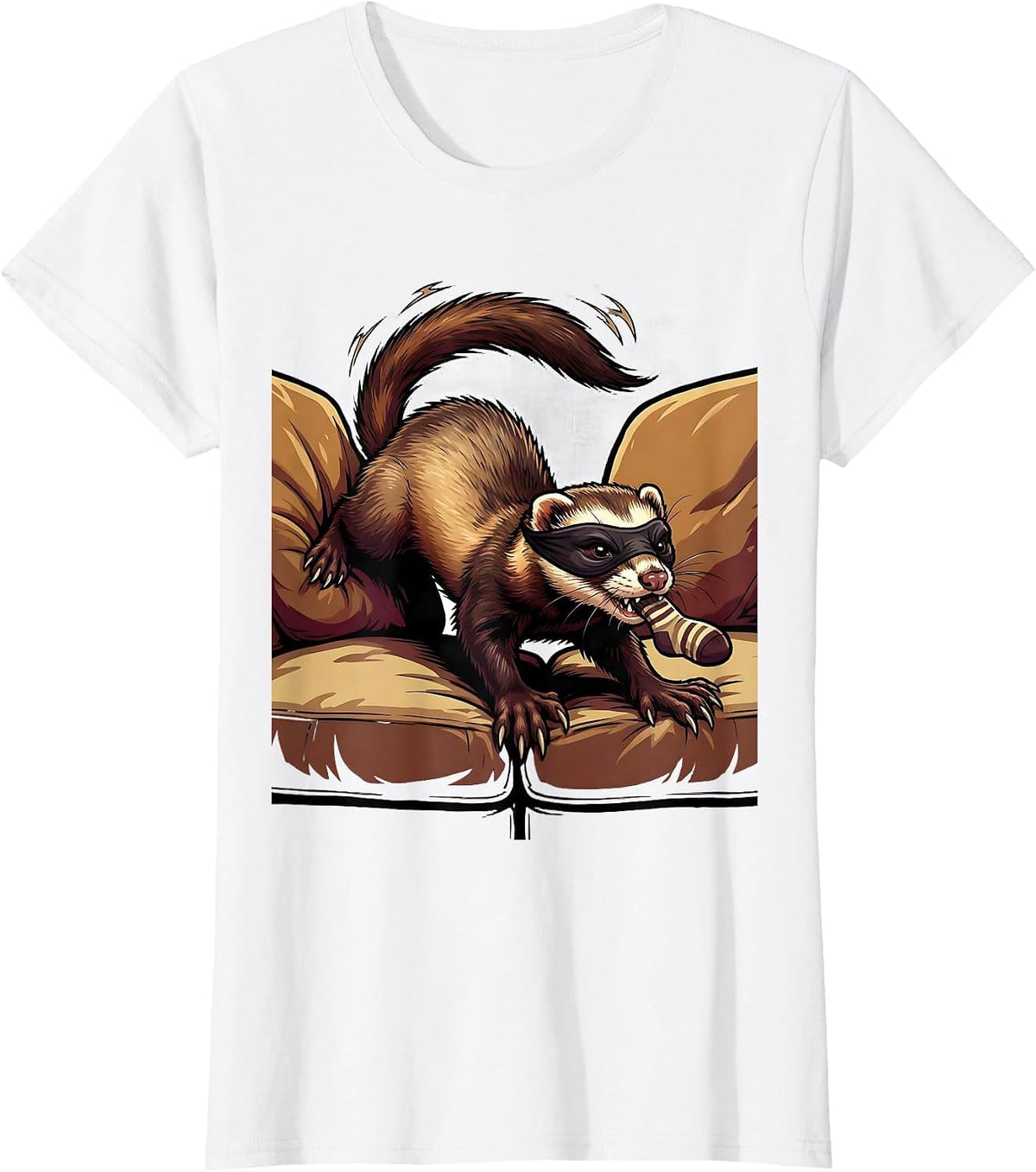 Masked Ferret Bursting Funny Ferret Lover Gift T-Shirt - White
