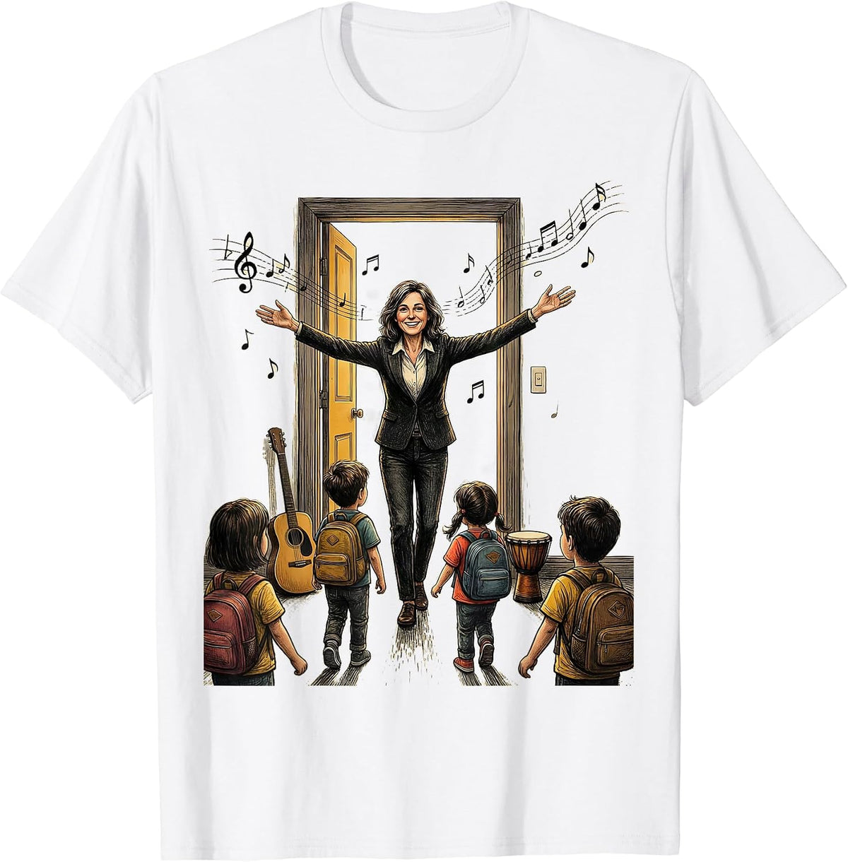 Men's Music Teacher Welcoming Students Back to School T-Shirt - White