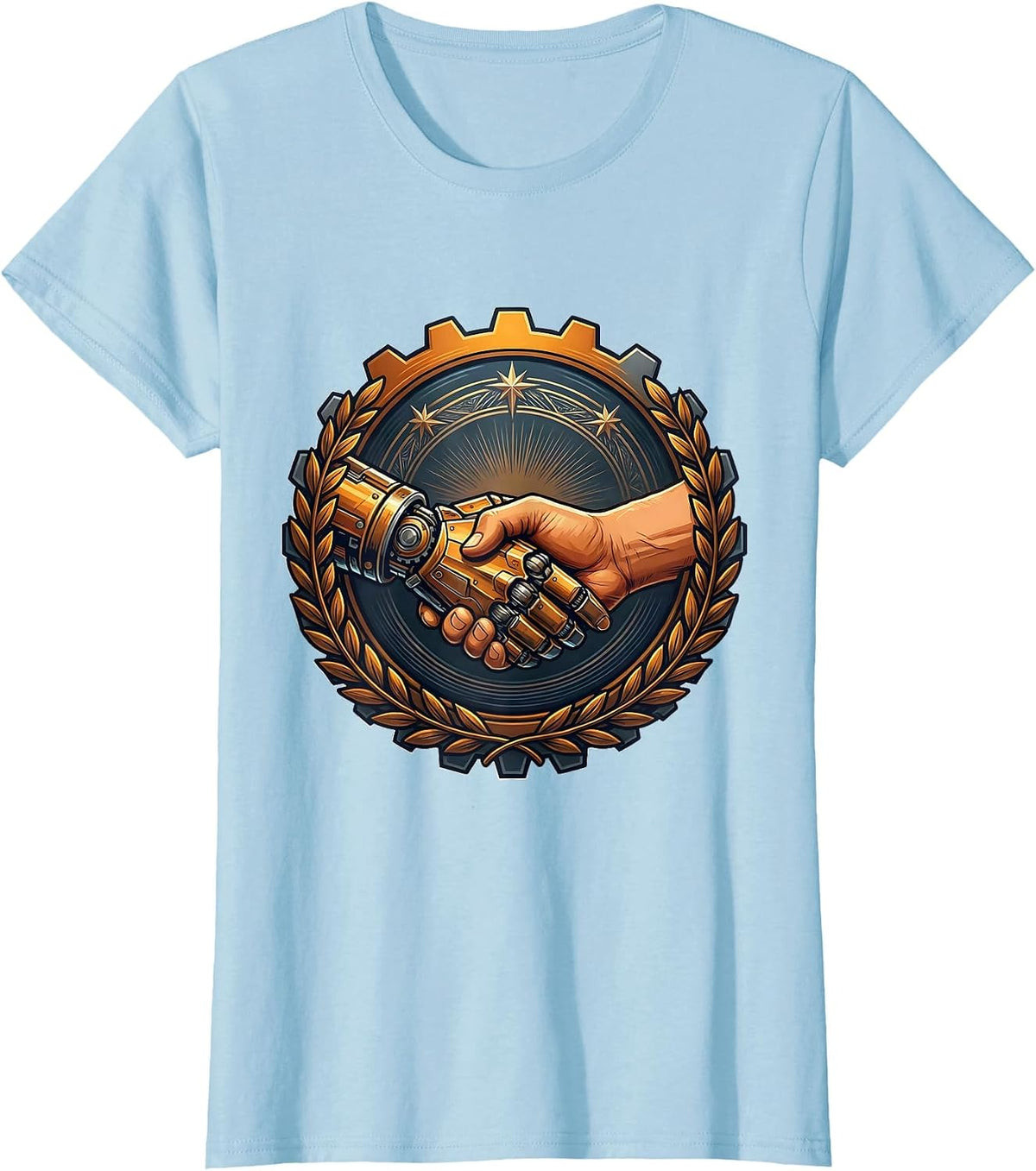 Occupational Therapy Robot and Human Handshake T-Shirt - Baby Blue