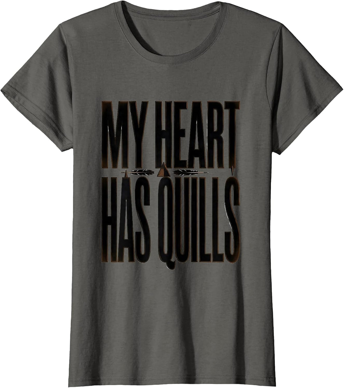 Women's My Heart Has Quills Cute Hedgehog Lover Funny Humor T-Shirt - Asphalt Grey