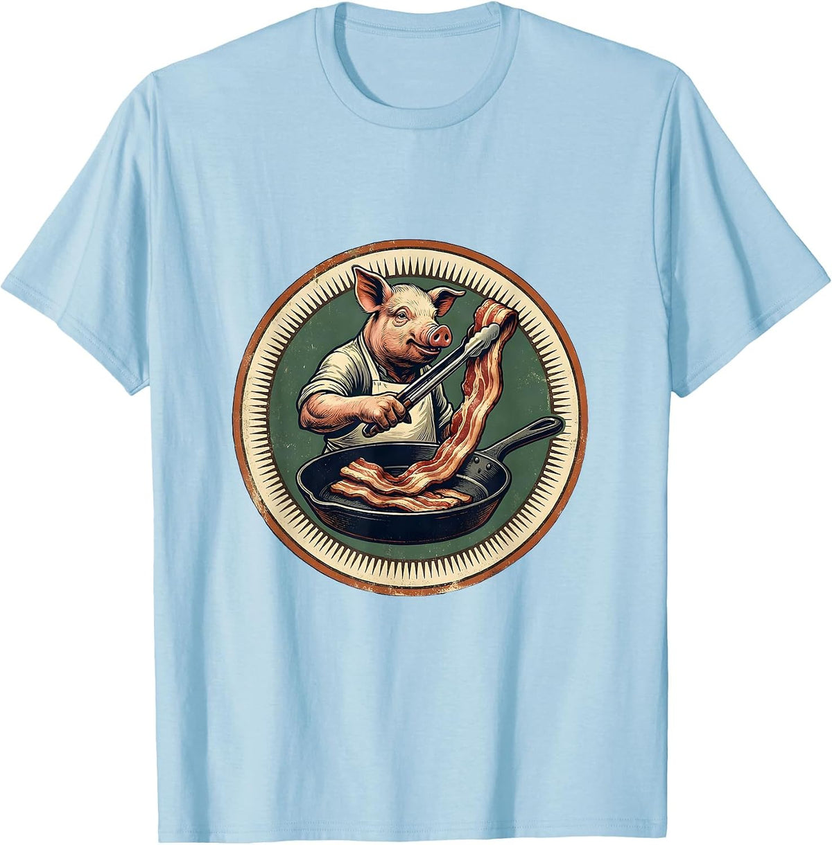 Men's Vintage Pig Bacon Lover Foodie Humor T-Shirt - Baby Blue