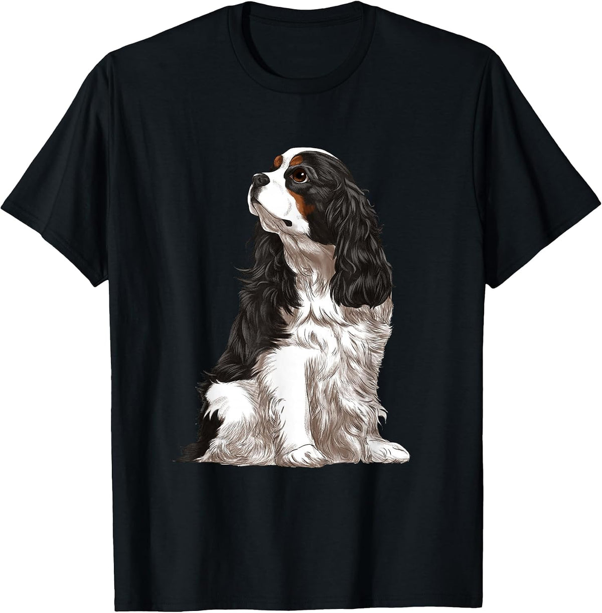 Sitting Dog Tri-Color Cavalier King Charles Spaniel T-Shirt - Black