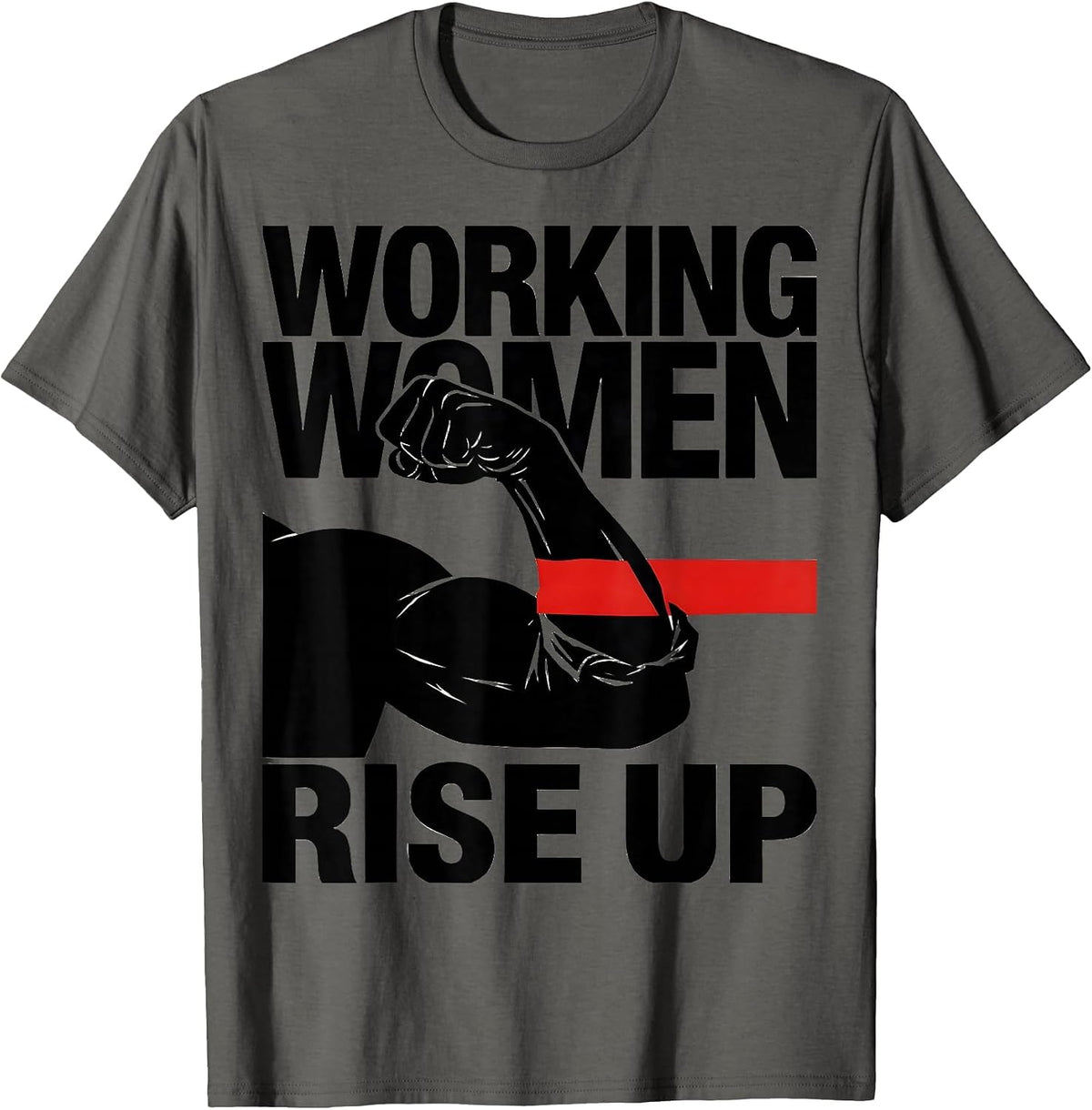 Rosie The Riveter Working Women Rise Up Design T-Shirt - Asphalt Grey