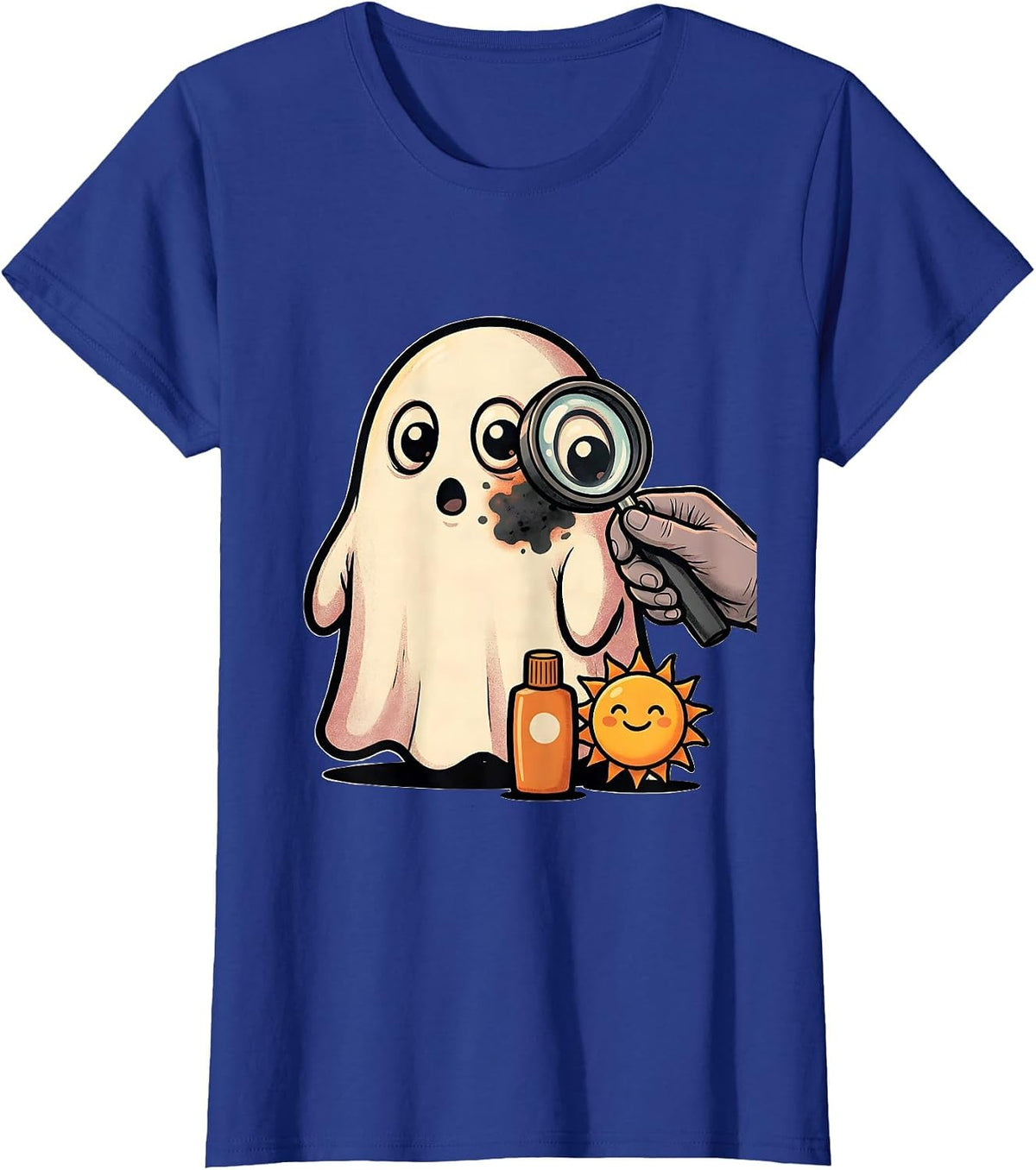 Women's Round Ghost Dermatology Skin Check Halloween T-Shirt - Royal Blue