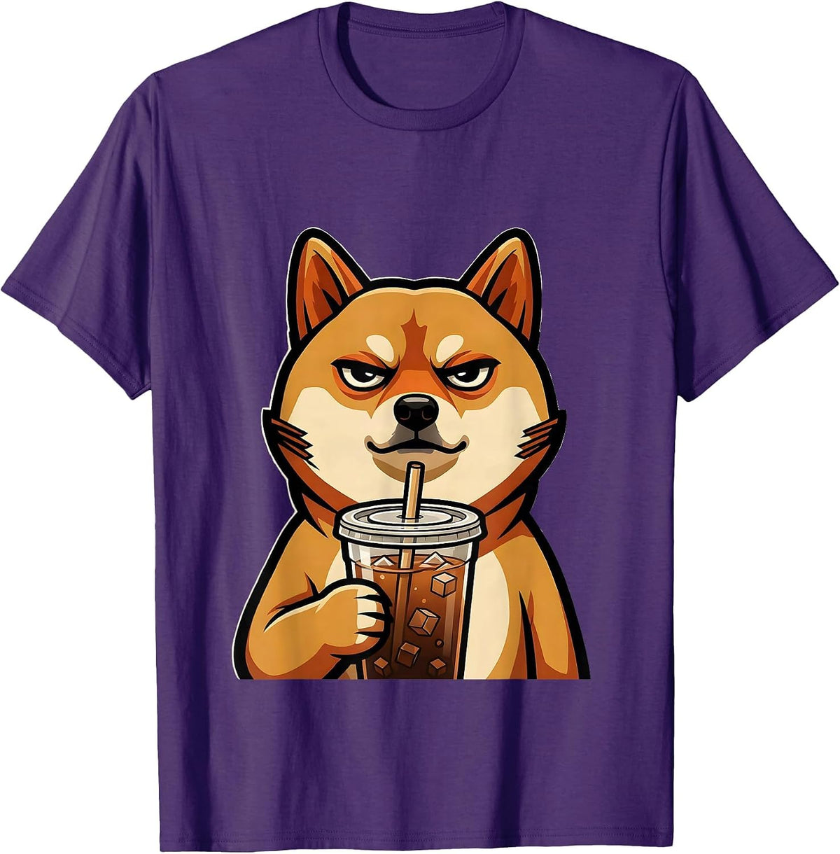 Shiba Inu Hipster Iced Coffee Lover Humor T-Shirt - Purple