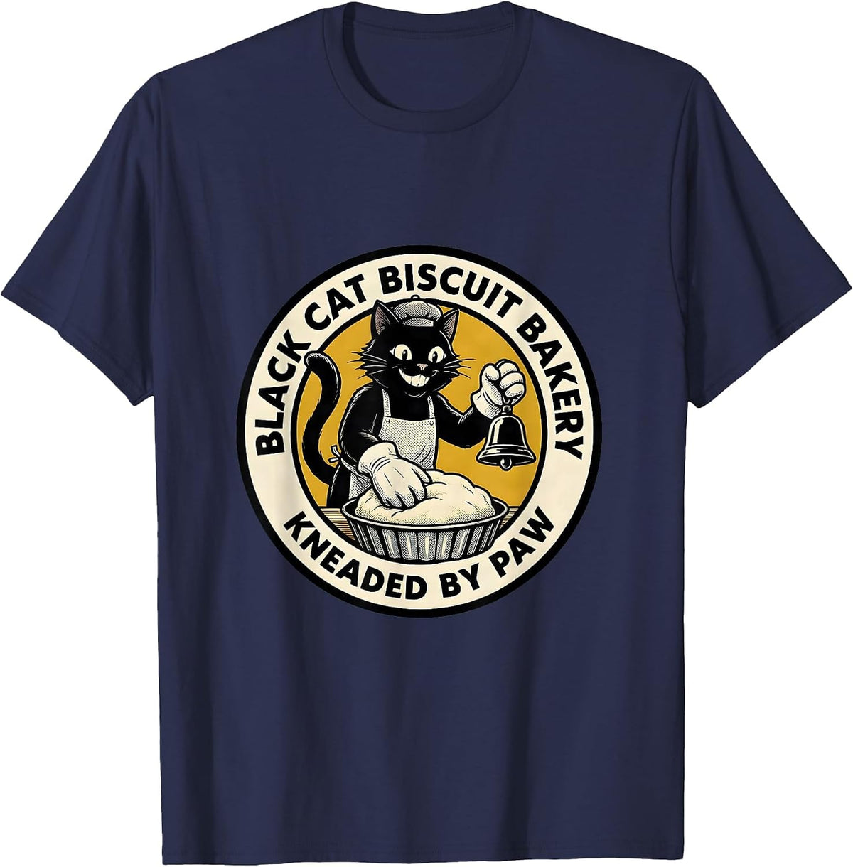 Black Cat Biscuit Bakery Kneaded By Paw Cat Lover T-Shirt - Navy Blue