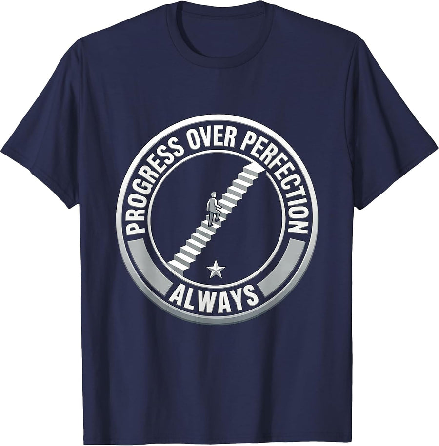 Progress Over Perfection Special Education Design T-Shirt - Navy Blue
