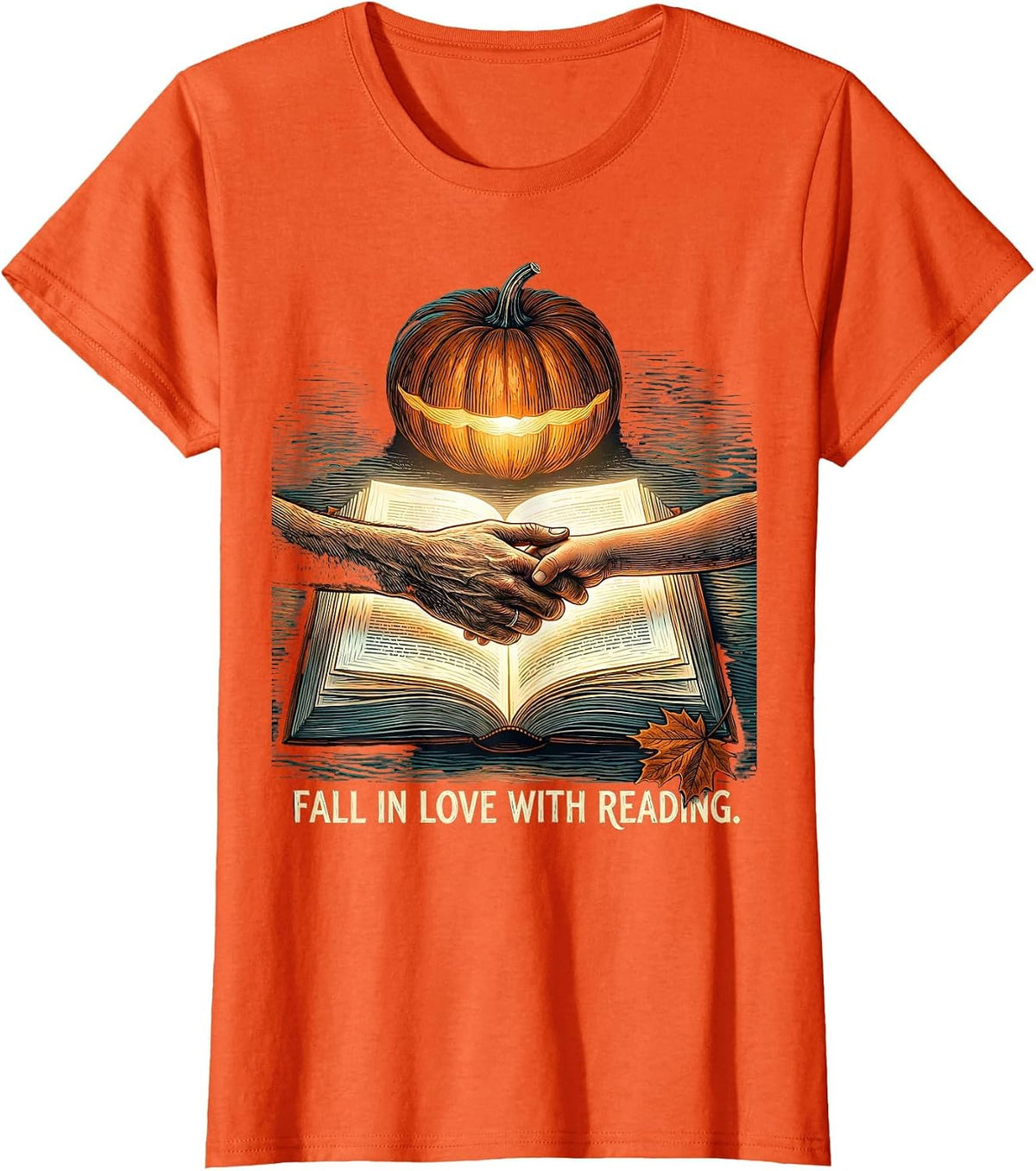 Fall In Love With Reading Whimsical Teacher Book Lover T-Shirt - Orange