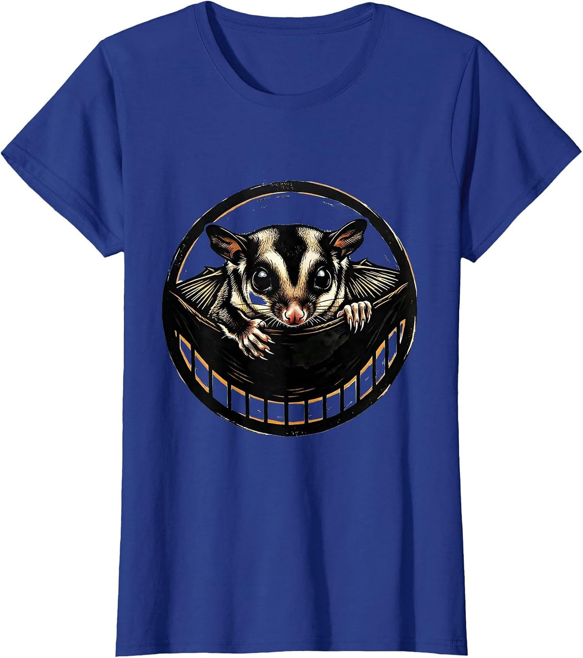 Women's Sugar Glider Bonding Pouch Linocut Pet Owner Humor T-Shirt - Royal Blue