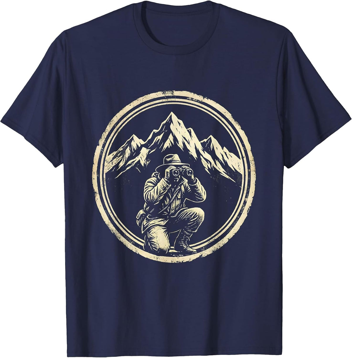 Men's Camo Hunter Glassing Snowy Mountain Peaks T-Shirt - Navy Blue
