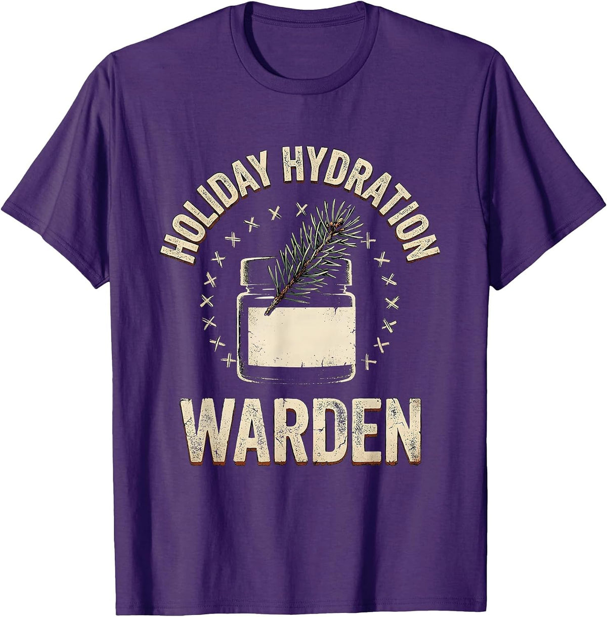 Men's Holiday Hydration Warden Distressed Esthetician Dermatology T-Shirt - Purple