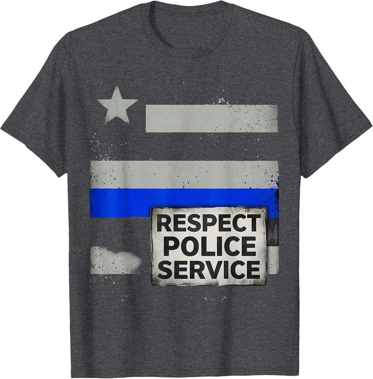 Respect Police Service Vintage Thin Blue Line Law T-Shirt - Dark Heather Grey