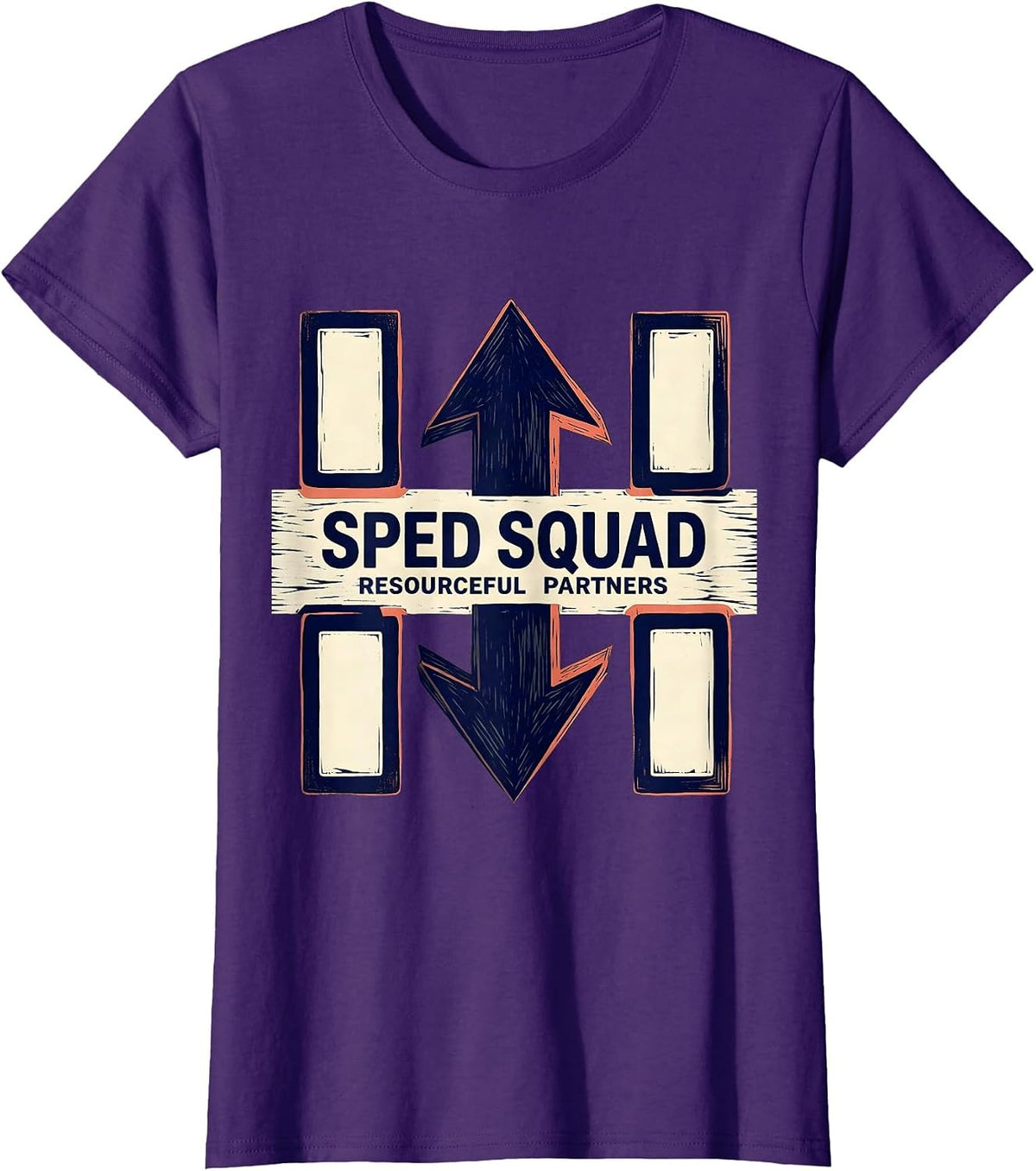 Women's SPED Squad Resourceful Partners Linocut Teacher Appreciation T-Shirt - Purple