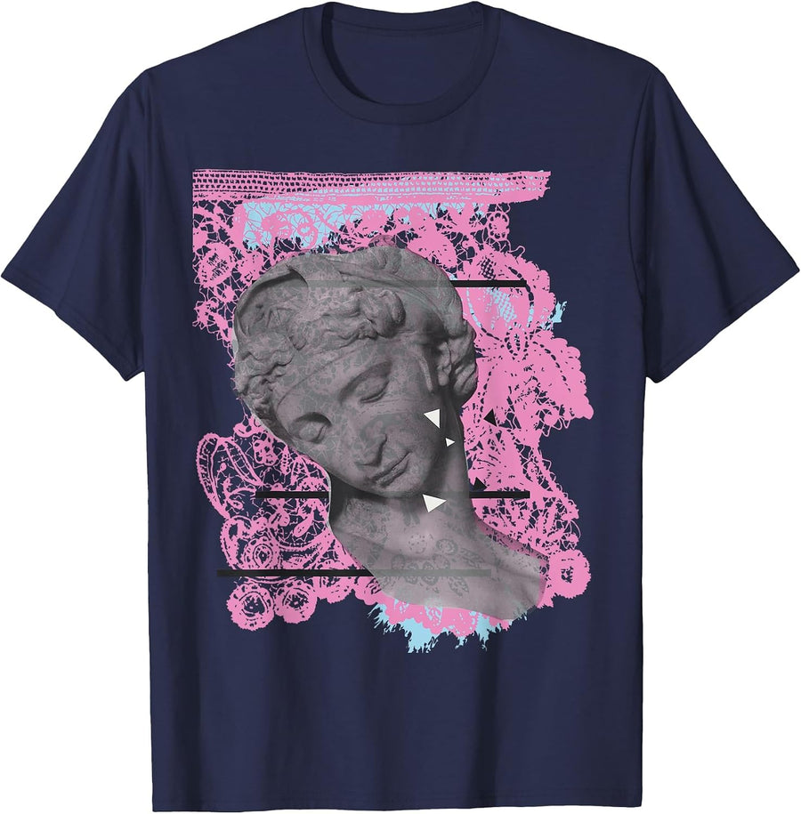 Vaporwave Aesthetic Retro Clothing 80s 90s Greek T-Shirt - Navy Blue