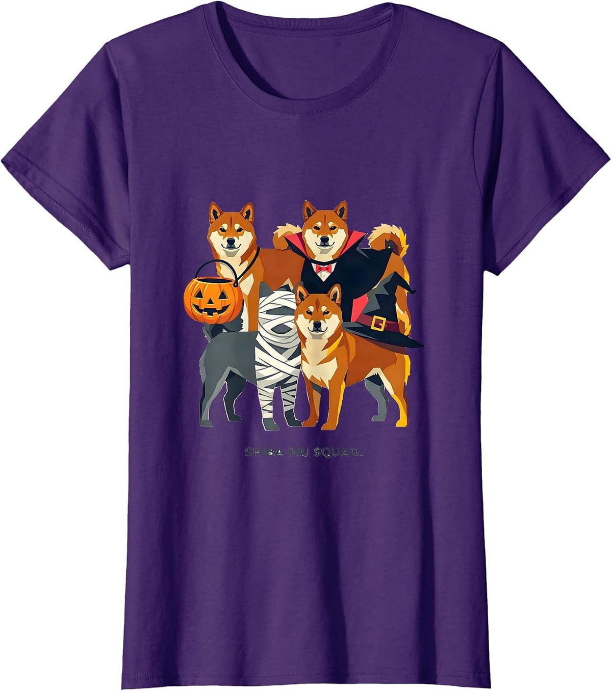 Women's Shiba Inu Squad Halloween Pumpkin Vampire Mummy Witch Dog T-Shirt - Purple