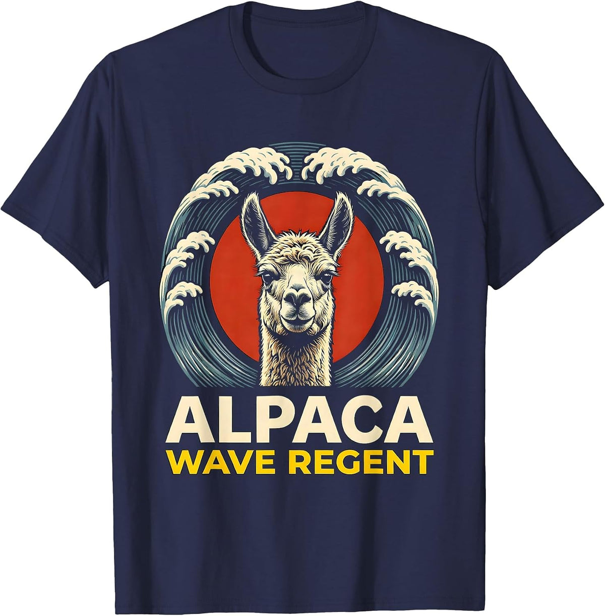 Men's Alpaca Wave Regent Stencil Graphic Funny Animal Lover Pet T-Shirt - Navy Blue