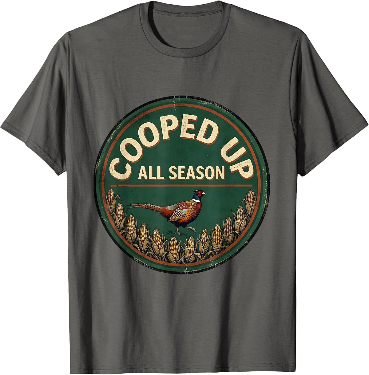 Men's Cooped Up All Season Vintage Pheasant Hunter Upland Bird T-Shirt - Asphalt Grey
