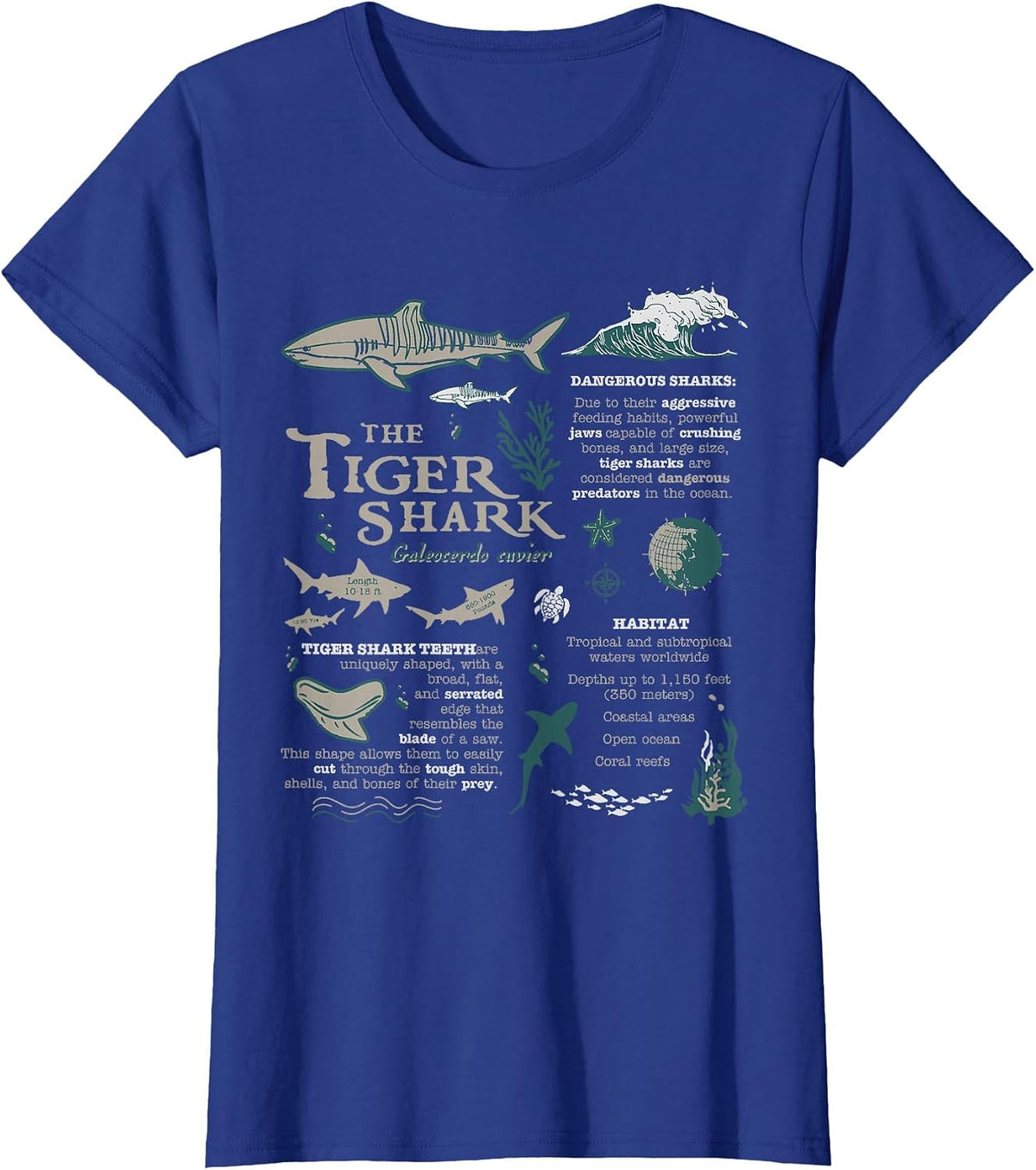 Tiger Shark Anatomy Marine Biologist T-Shirt - Royal Blue