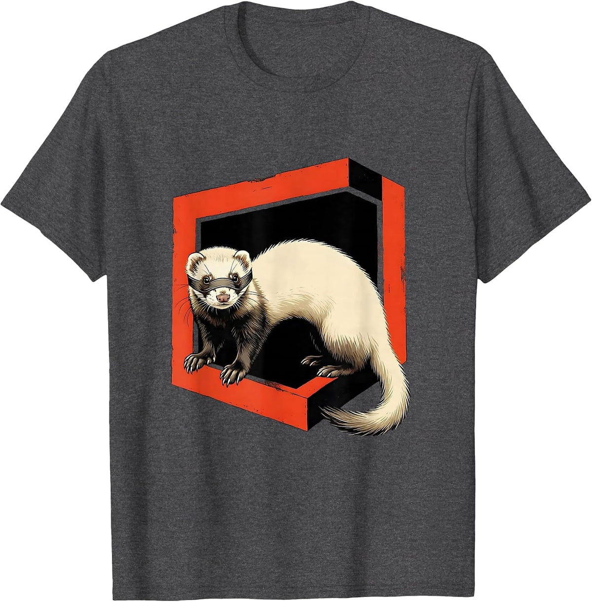 Ferret Stencil Graphic Funny Ferret Lover Gift T-Shirt - Dark Heather Grey