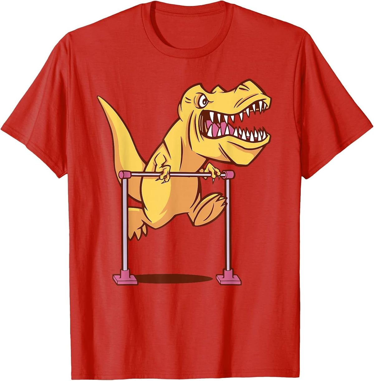 Dinosaur Gymnastics Bar Sports for Men Women Children T-Shirt - Red