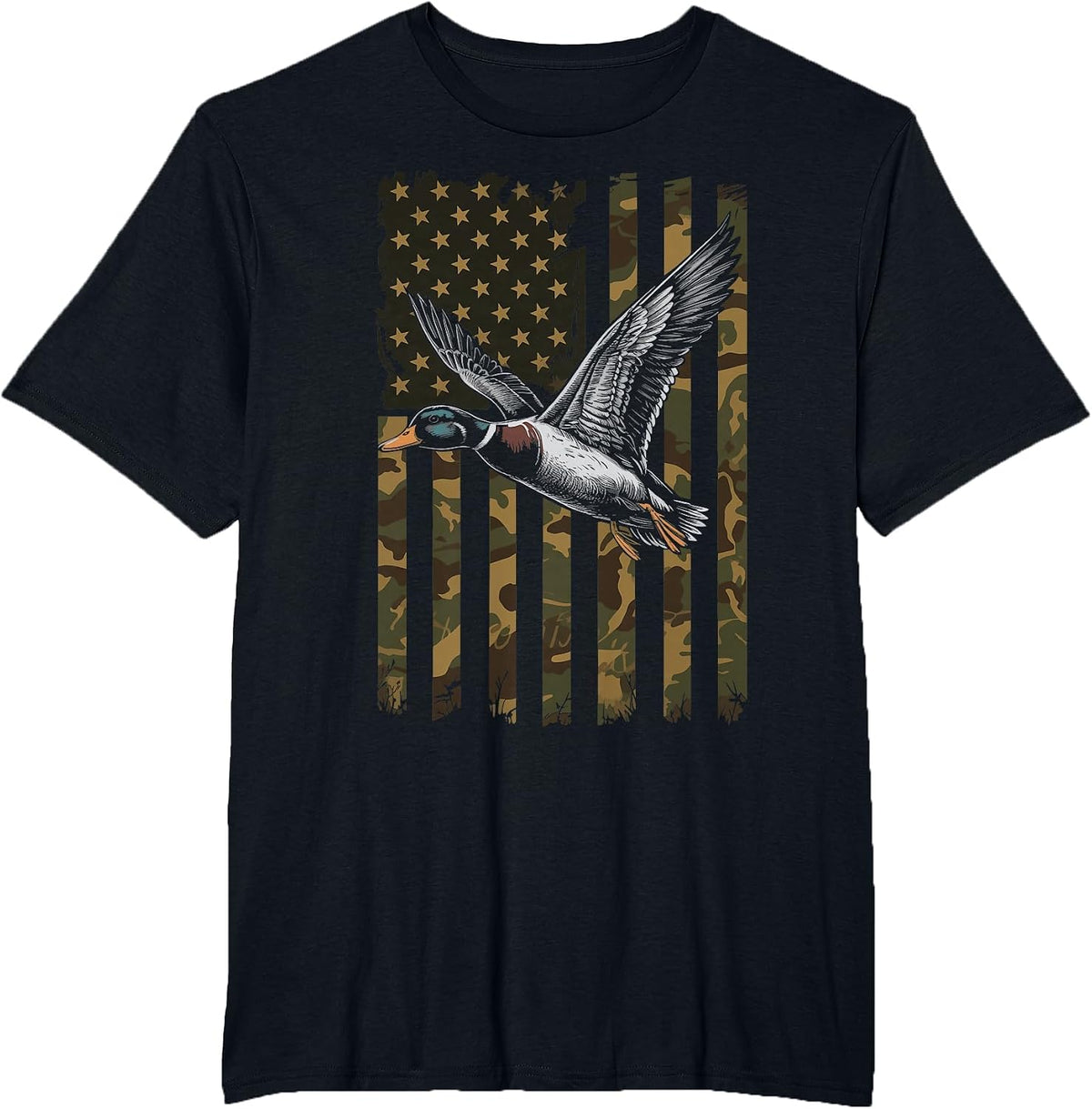 Duck Hunting US Flag Waterfowl America T-Shirt - Black