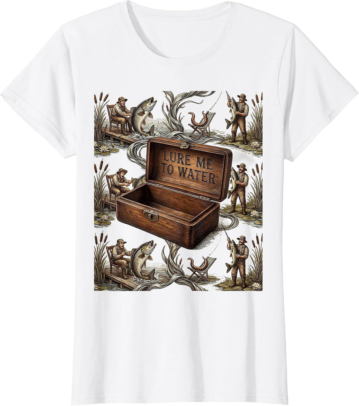 Lure Me To Water Funny Fishing Design T-Shirt - White