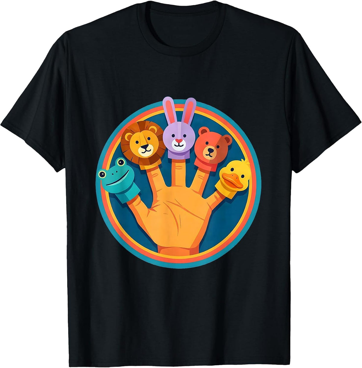 Men's Preschool Teacher Finger Puppet Collection Graphic T-Shirt - Black